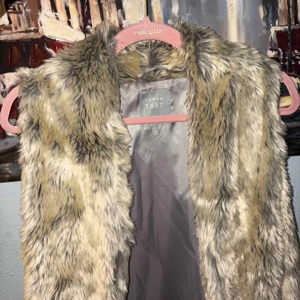 Tart Beige and Gray Faux Fur Vest